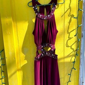 Long Formal Beaded Sequin cut out Dress